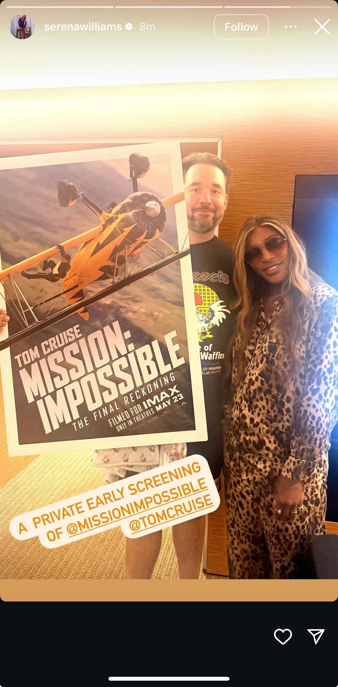 Screengrab of Serena Williams' Instagram story. Source: Instagram @serenawilliams